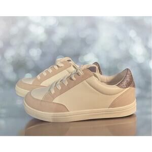 NEW J. Crew Woman's Shoes Sneakers White Creme Pink Sparkly Tennis Size 5